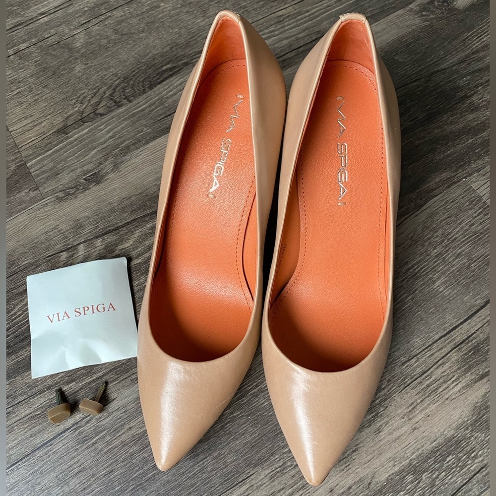 NEW Via Spiga Nude Beige Women’s leather Heels Size 5.5 - Picture 5 of 13